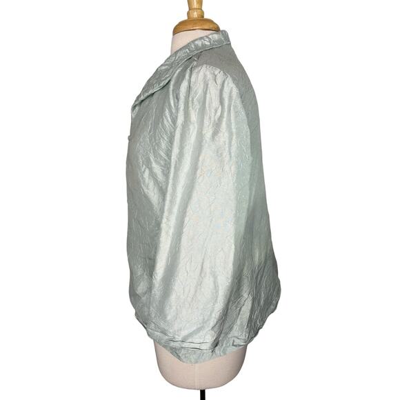 EILEEN FISHER Crinkle Silk Mint Green Button Front Blouse Size Medium #F9CD - Picture 2 of 10